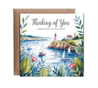 Hippowarehouse thinking of you card, water colour seaside Personalised Card. 15cm x 15cm with envelope for him for her Funny Cards for Men and Women Blank inside option