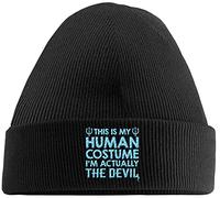 Hippowarehouse This is My Human Costume I'm Actually The Devil Embroidered Beanie Hat Black with Baby Blue Stitch