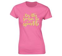 Hippowarehouse Tis The Season to Sparkle Womens Fitted Short Sleeve t-Shirt Pink