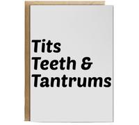 Hippowarehouse Tits Teeth & Tantrums Birthday Card A5 Personalised with envelope for him for her Funny Cards for Men and Women Blank inside option