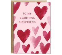 Hippowarehouse To my beautiful girlfriend valentine's day anniversary Watercolour hearts Personalised Card A6 with envelope for him for her Funny Cards for Men and Women Blank inside option