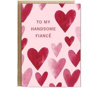 Hippowarehouse to my handsome fiancé watercolour hearts Personalised Card A5 with envelope for him for her Funny Cards for Men and Women Blank inside option