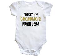 Hippowarehouse Today I'm Grandma's Problem Baby Vest Bodysuit (Short Sleeve) Boys Girls White