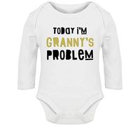 Hippowarehouse Today I'm Granny's Problem Baby Vest Bodysuit (Long Sleeve) Boys Girls White
