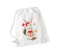 Hippowarehouse Traditional Festive Christmas Rabbit for Mum Nan Sister Daughter Drawstring Cotton School Gym Bag 37cm x 46cm, 12 litres
