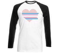 Hippowarehouse Trans Colours Heart Unisex Long Sleeve Baseball Two Tone t-Shirt