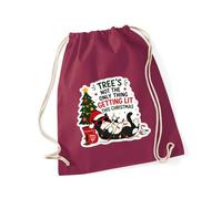 Hippowarehouse Trees not the only thing getting lit this christmas cat Drawstring Cotton School Gym Bag 37cm x 46cm, 12 litres