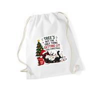Hippowarehouse Trees not the only thing getting lit this christmas cat Drawstring Cotton School Gym Bag 37cm x 46cm, 12 litres