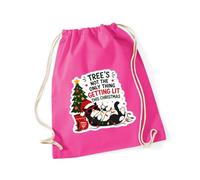 Hippowarehouse Trees not the only thing getting lit this christmas cat Drawstring Cotton School Gym Bag 37cm x 46cm, 12 litres