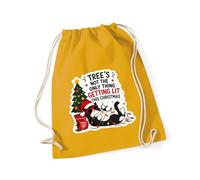 Hippowarehouse Trees not the only thing getting lit this christmas cat Drawstring Cotton School Gym Bag 37cm x 46cm, 12 litres