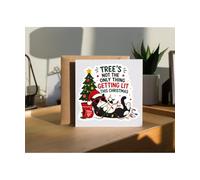 Hippowarehouse Trees not the only thing getting lit this christmas cat Personalised Card. 15cm x 15cm with envelope for him for her Funny Cards for Men and Women Blank inside option