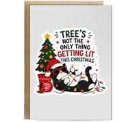 Hippowarehouse Trees not the only thing getting lit this christmas cat Personalised Card A6 with envelope for him for her Funny Cards for Men and Women Blank inside option