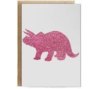 Hippowarehouse Triceratops dinosaur - Glitter Birthday Card A5 Personalised with envelope for him for her Funny Cards for Men and Women Blank inside option