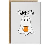 Hippowarehouse Trick or Tea Cute Halloween Ghost for Tea Lovers Personalised Card A5 with envelope for him for her Funny Cards for Men and Women Blank inside option