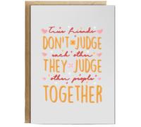 Hippowarehouse True friends don't judge each other they judge other people together Birthday Card A5 Personalised with envelope for him for her Funny Cards for Men and Women Blank inside option