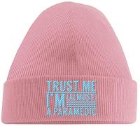 Hippowarehouse Trust me I'm Almost a Paramedic Embroidered Beanie Hat Pink with Baby Blue Stitch