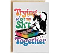 Hippowarehouse trying to get my life together cat tuxedo Personalised Card A6 with envelope for him for her Funny Cards for Men and Women Blank inside option