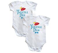 Hippowarehouse Tweedle Dee and Tweedle Dum (Twin Pack) Baby Vest Boys Girls White