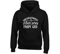 Hippowarehouse Unconditional Love Comes from God Kids Children's Unisex Hoodie Hooded top Black
