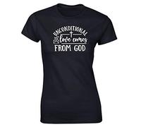 Hippowarehouse Unconditional Love Comes from God Womens Fitted Short Sleeve t-Shirt (Specific Size Guide in Description) Black