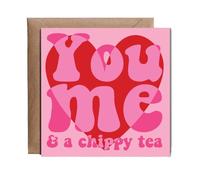 Hippowarehouse Valentines You Me and a chippy tea Personalised Card. 15cm x 15cm with envelope for him for her Funny Cards for Men and Women Blank inside option