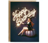 Hippowarehouse Vintage witch Happy Birthday Personalised Card A5 with envelope for him for her Funny Cards for Men and Women Blank inside option