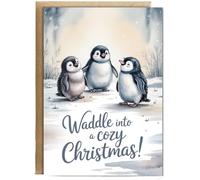 Hippowarehouse Waddle into a cozy Christmas Personalised Card A5 with envelope for him for her Funny Cards for Men and Women Blank inside option