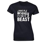 Hippowarehouse Wake up Beauty It's time to Beast Womens Fitted Short Sleeve t-Shirt (Specific Size Guide in Description) Black