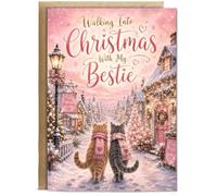 Hippowarehouse Walking into Christmas with my bestie cats Card - A5 with envelope for him for her Funny Cards for Men and Women