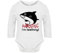 Hippowarehouse Warning I'm Teething Cute Shark Baby Vest Bodysuit (Long Sleeve) Boys Girls White