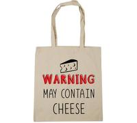 Hippowarehouse Warning May Contain Cheese Tote Shopping Gym Beach Bag 42cm x38cm, 10 litres