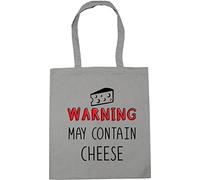 Hippowarehouse Warning May Contain Cheese Tote Shopping Gym Beach Bag 42cm x38cm, 10 litres