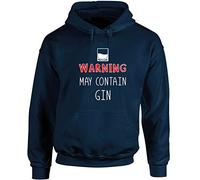 Hippowarehouse Warning May Contain Gin Unisex Hoodie Hooded top (Specific Size Guide in Description) Navy Blue