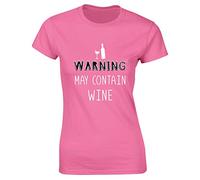 Hippowarehouse Warning May Contain Wine Womens Fitted Short Sleeve t-Shirt (Specific Size Guide in Description)