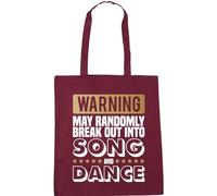 Hippowarehouse Warning May Randomly Break Out Into Song and Dance Tote Shopping Gym Beach Bag 42cm x38cm, 10 litres