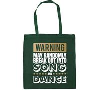Hippowarehouse Warning May Randomly Break Out Into Song and Dance Tote Shopping Gym Beach Bag 42cm x38cm, 10 litres