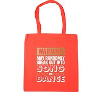 Hippowarehouse Warning May Randomly Break Out Into Song and Dance Tote Shopping Gym Beach Bag 42cm x38cm, 10 litres