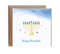 Hippowarehouse Watercolour Happy Hanukkah menorah candle Personalised Card. 15cm x 15cm with envelope for him for her Funny Cards for Men and Women Blank inside option