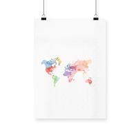 Hippowarehouse Watercolour World Map Poster A4 Wall Art Design Classroom Room Gym Office Décor