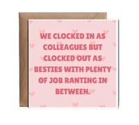 Hippowarehouse we clocked in as colleagues but clocked out as besties Personalised Card. 15cm x 15cm with envelope for him for her Funny Cards for Men and Women Blank inside option