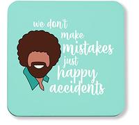 Hippowarehouse We don't make mistakes just happy accidents bob ross printed coaster gloss finish durable backing 9cm x 9cm 2 pack