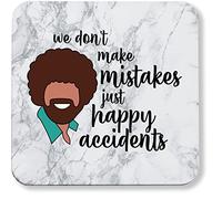 Hippowarehouse We don't make mistakes just happy accidents bob ross printed coaster gloss finish durable backing 9cm x 9cm 2 pack