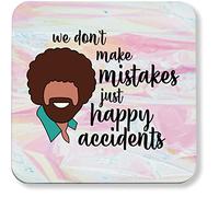 Hippowarehouse We don't make mistakes just happy accidents bob ross printed coaster gloss finish durable backing 9cm x 9cm 2 pack