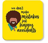 Hippowarehouse We don't make mistakes just happy accidents bob ross printed coaster gloss finish durable backing 9cm x 9cm 2 pack