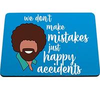 Hippowarehouse We don't make mistakes just happy accidents bob ross printed mouse mat pad accessory black rubber base 240mm x 190mm x 60mm