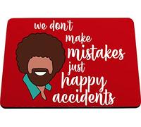 Hippowarehouse We don't make mistakes just happy accidents bob ross printed mouse mat pad accessory black rubber base 240mm x 190mm x 60mm