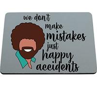 Hippowarehouse We don't make mistakes just happy accidents bob ross printed mouse mat pad accessory black rubber base 240mm x 190mm x 60mm