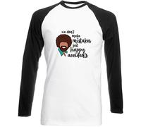 Hippowarehouse We Don't Make Mistakes just Happy Accidents bob Ross Unisex Long Sleeve Baseball Two Tone t-Shirt