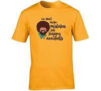 Hippowarehouse We Don't Make Mistakes just Happy Accidents bob Ross Unisex Short Sleeve t-Shirt (Specific Size Guide in Description) Gold