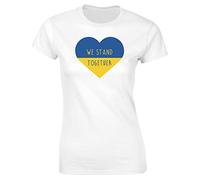 Hippowarehouse We Stand Together Ukraine Womens Fitted Short Sleeve t-Shirt (Specific Size Guide in Description) White